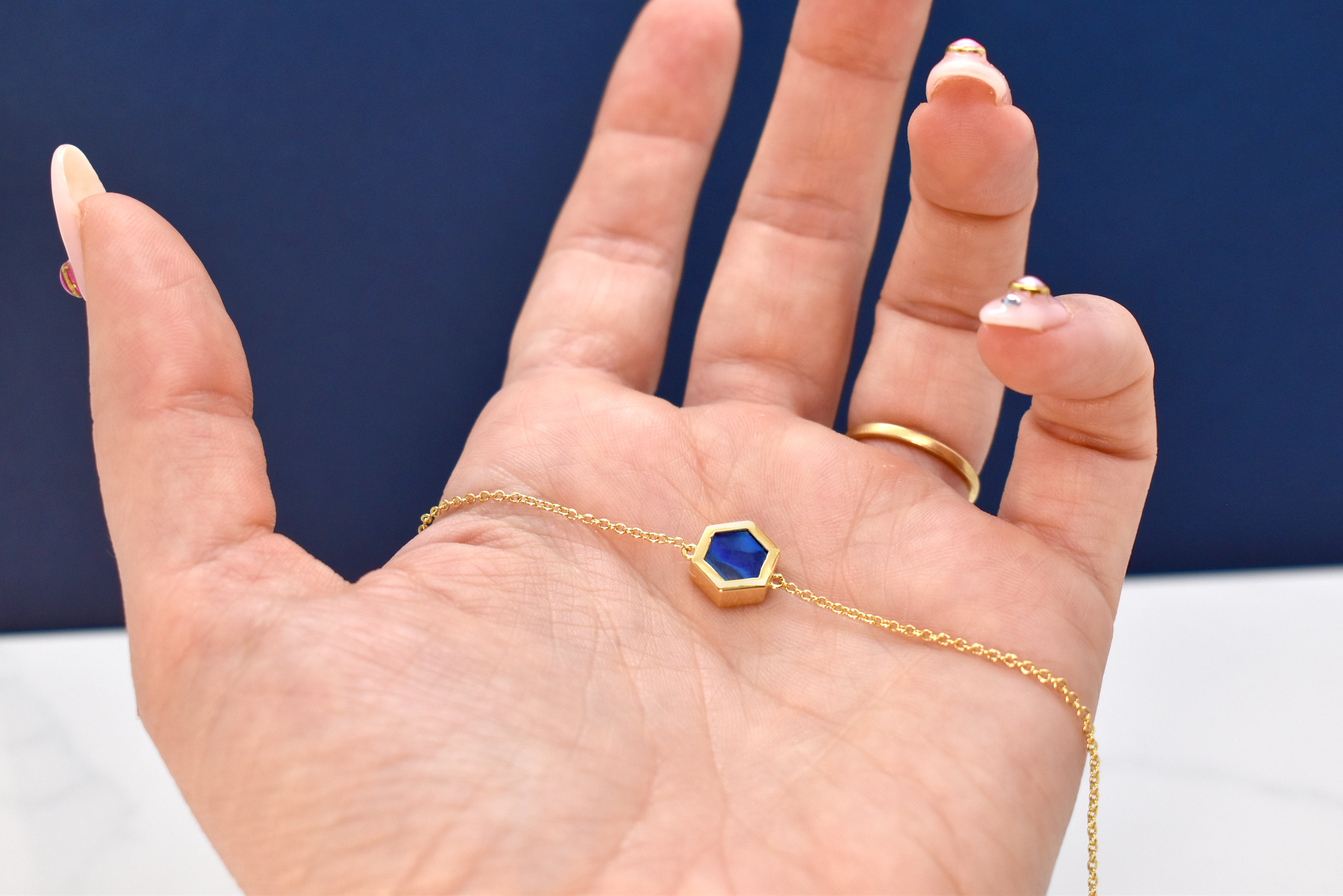 sapphire gemstone necklace polymer clay jewelry 14k gold sapphire gem jewelry minimal geometric