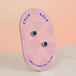 modern geometric blue gemstone 14k gold plated hexagon earrings