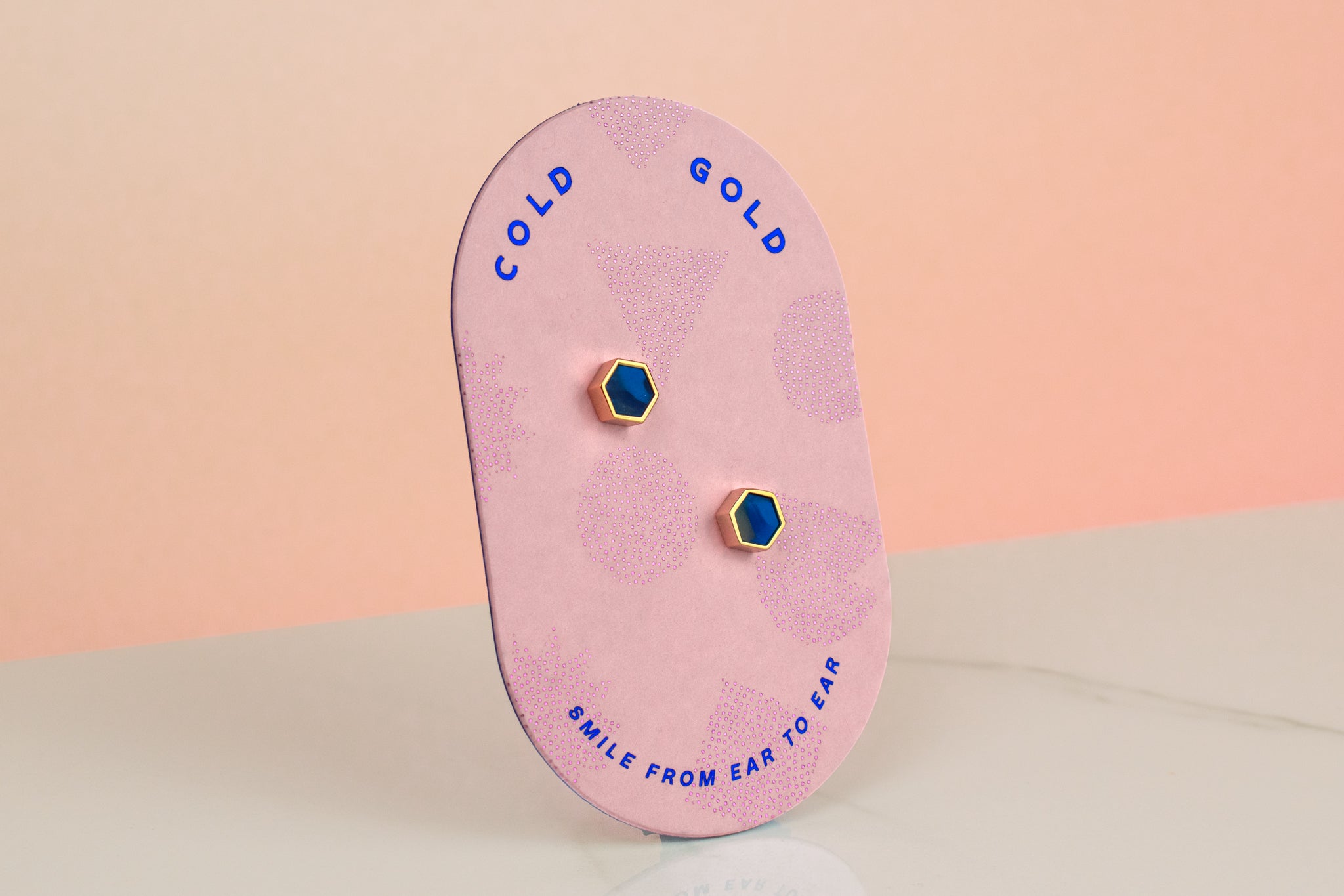 modern geometric blue gemstone 14k gold plated hexagon earrings