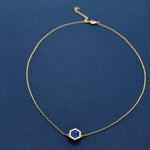 sapphire hexagon necklace geometric jewelry polymer clay marbled dainty delicate necklace 14k gold fill