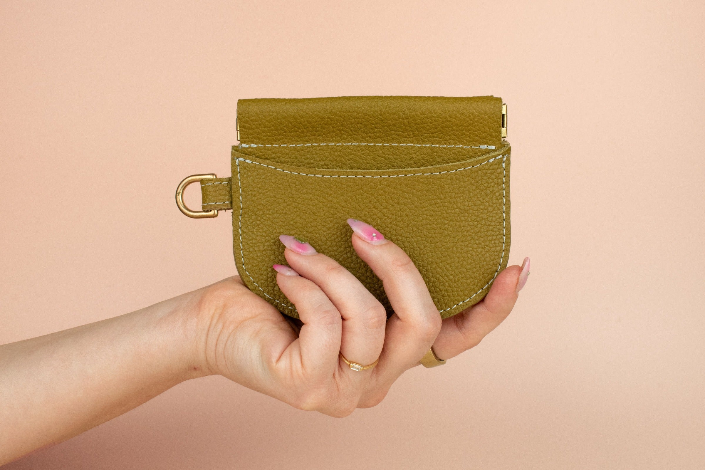 modern avocado green leather wristlet wallet small card case slots