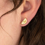 unique handmade clay earrings in gold geometric shape in terrazzo pattern