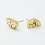 multicolored terrazzo inspired modern stud earrings in geometric gold half moons
