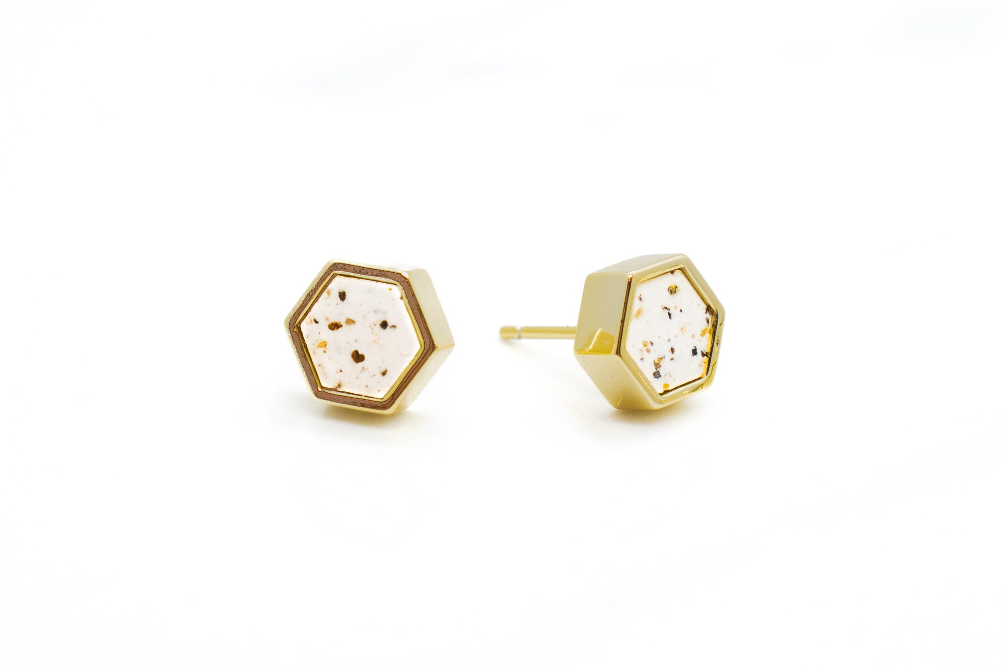 speckled marble stone style earrings in 14k gold plated hexagons