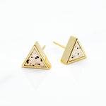 modern triangle geometric jewelry speckled stone stud earrings with 14k plated gold