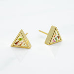 everyday gold triangle earrings in white and multicolored terrazzo pattern
