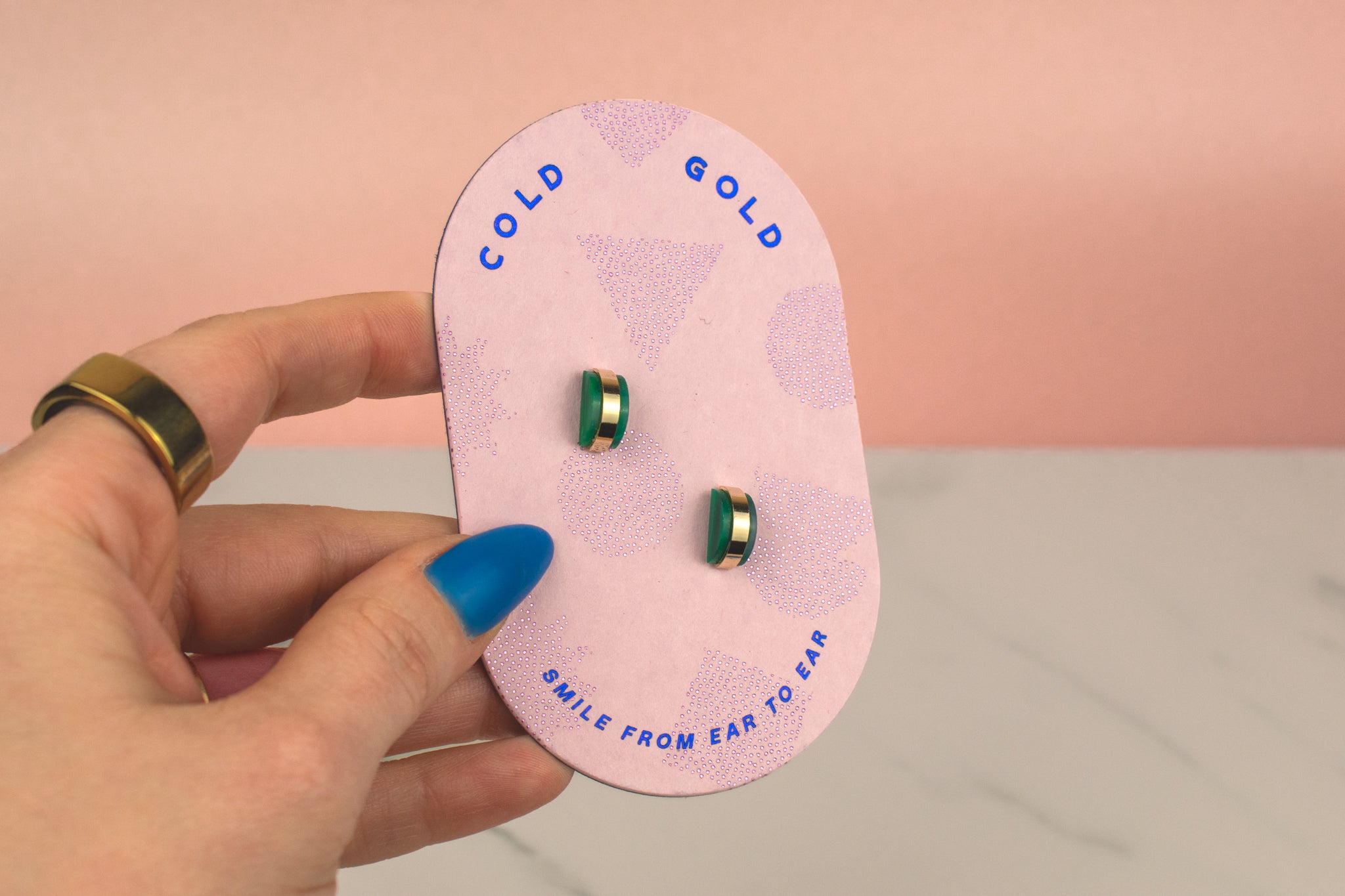 emerald green hand polymer clay studs 14k gold plating