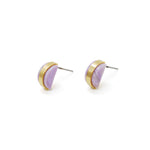 gold half-moon geometric shape studs in amethyst marble.