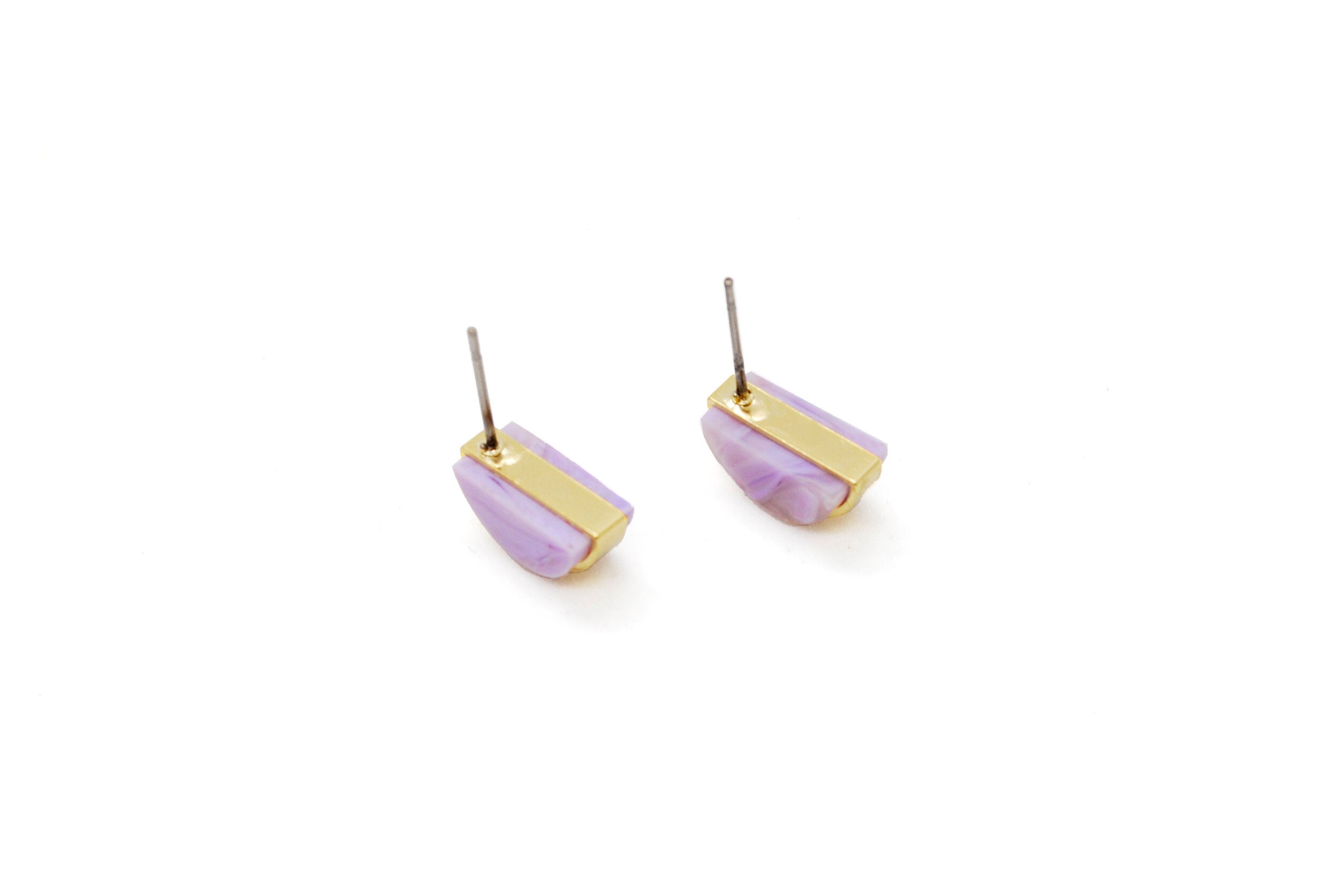 lavender marble half moon stud earrings.
