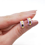 celestial art deco jewelry earring set in pastel purple and gold.