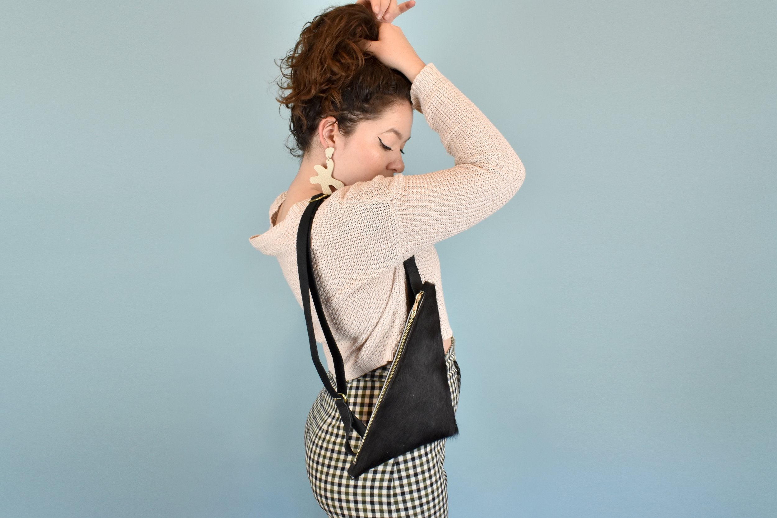 black hair on hide western clutch purse