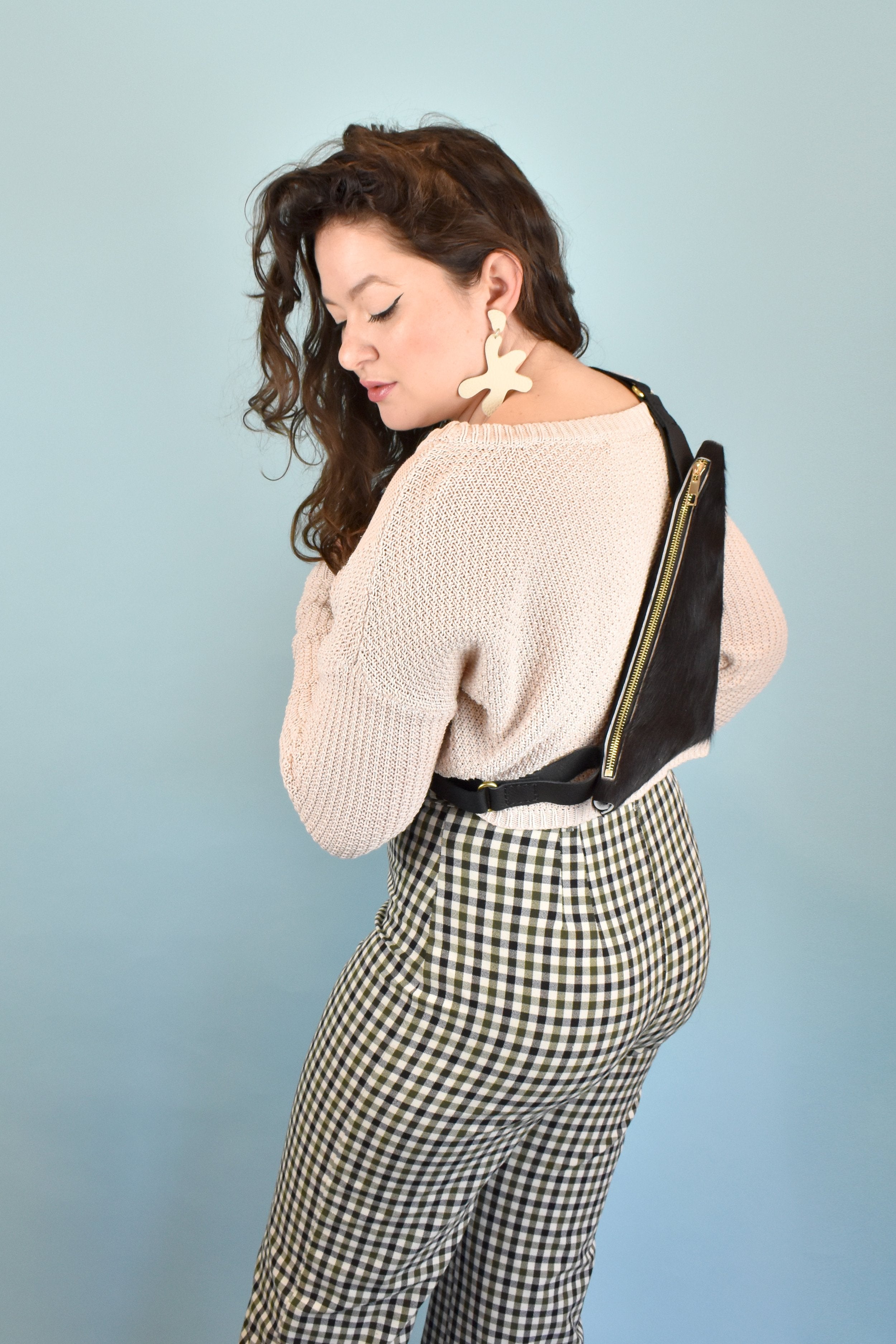western black hair on hide leather crossbody sling bag