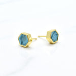 gold hexagon earring stud set aqua blue marble polymer clay earrings birthstone march earrings jewelry
