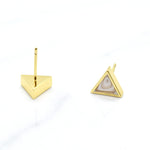 crystal quartz marbled tiny triangle earrings with 24k gold plating