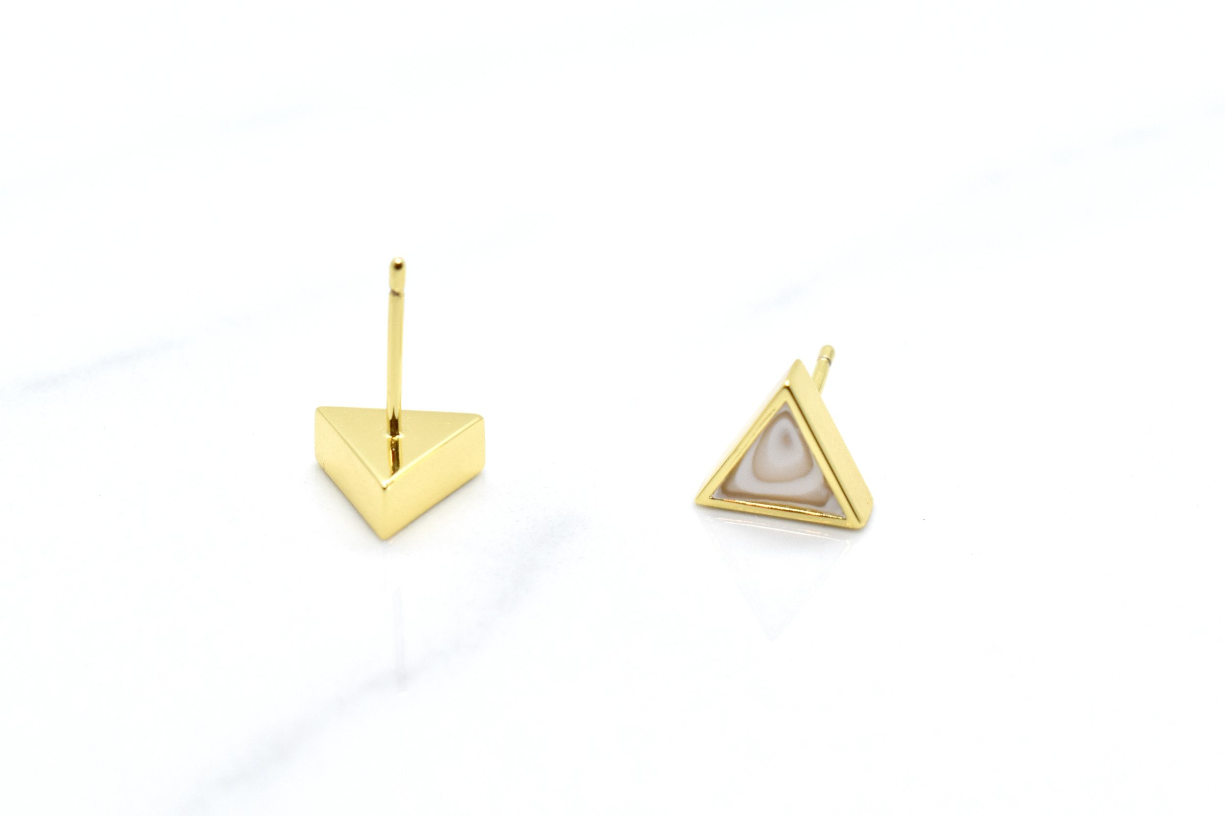crystal quartz marbled tiny triangle earrings with 24k gold plating