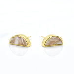 gold half moon stud earring set in crystal quartz.