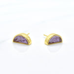 half moon geometric stud earring set in amethyst and gold