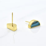 bright teal marbled tiny triangle earrings with 14k gold plating
