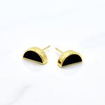 half moon stud earring set made of 14k gold and clay black gold earrings