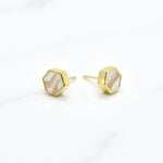 hexagon geometric stud earrings in crystal quartz geometric gold studs diamond birth stone gift gemstone jewelry