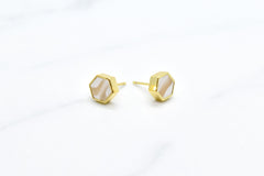 hexagon geometric stud earrings in crystal quartz geometric gold studs diamond birth stone gift gemstone jewelry