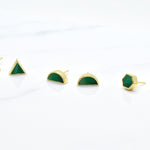 set of three geometric shape earrings  stud earring set in emerald gemstone also looks like jade gemstone
