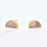 rose quartz marble stud half moon geo earrings