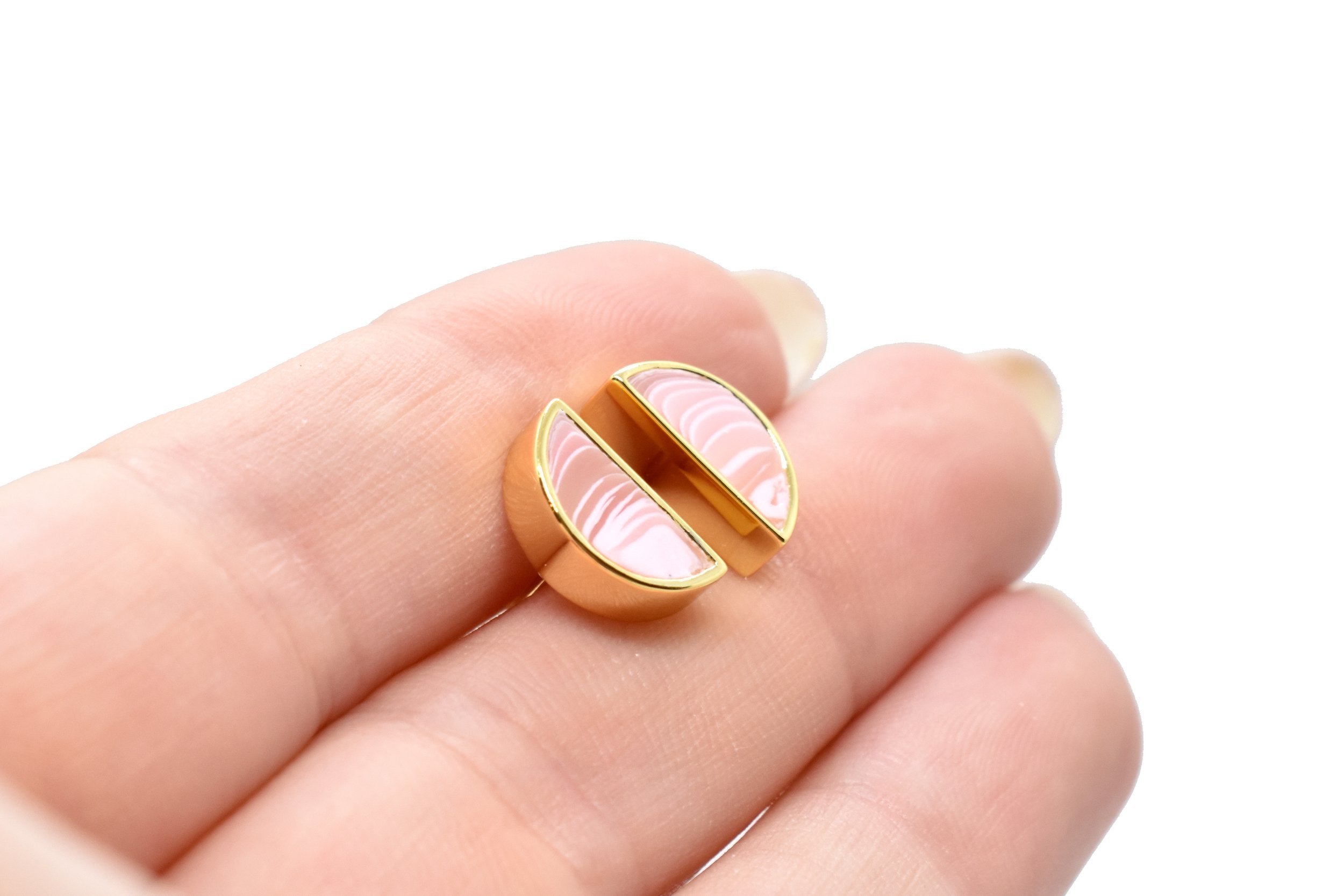 geometric gold-plated stud earrings pink rose quartz stud earrings set birth stone gift for her gemstone jewelry