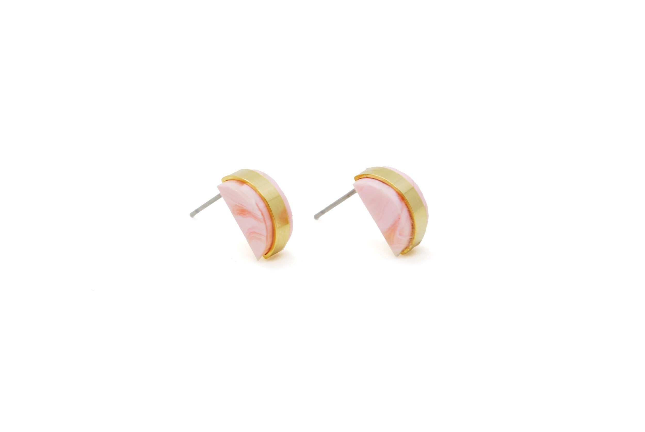 rose quartz gold plated geometric stud earrings.