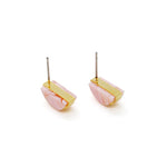 half moon geometric stud set in gold and petal pink.