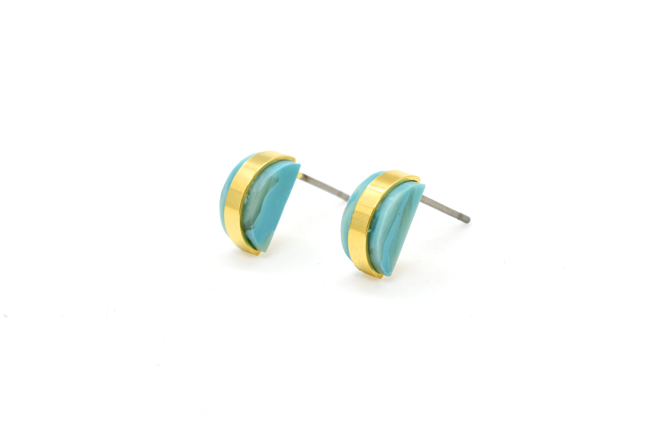 marbled polymer clay gold tiny earrings aquamarine birth stone march jewelry gemstone earrings