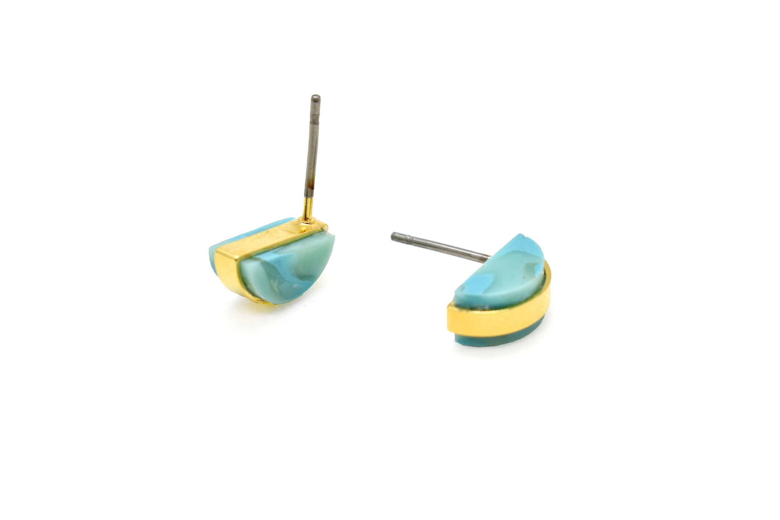 marbled translucent aqua blue geometric shape studs march jewelry birthstone earrings gifts for her