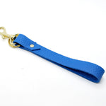 matisse blue and gold hand riveted leather keychain.