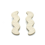 bone white leather zigzag statement earrings lightweight and featuring surgical steel posts