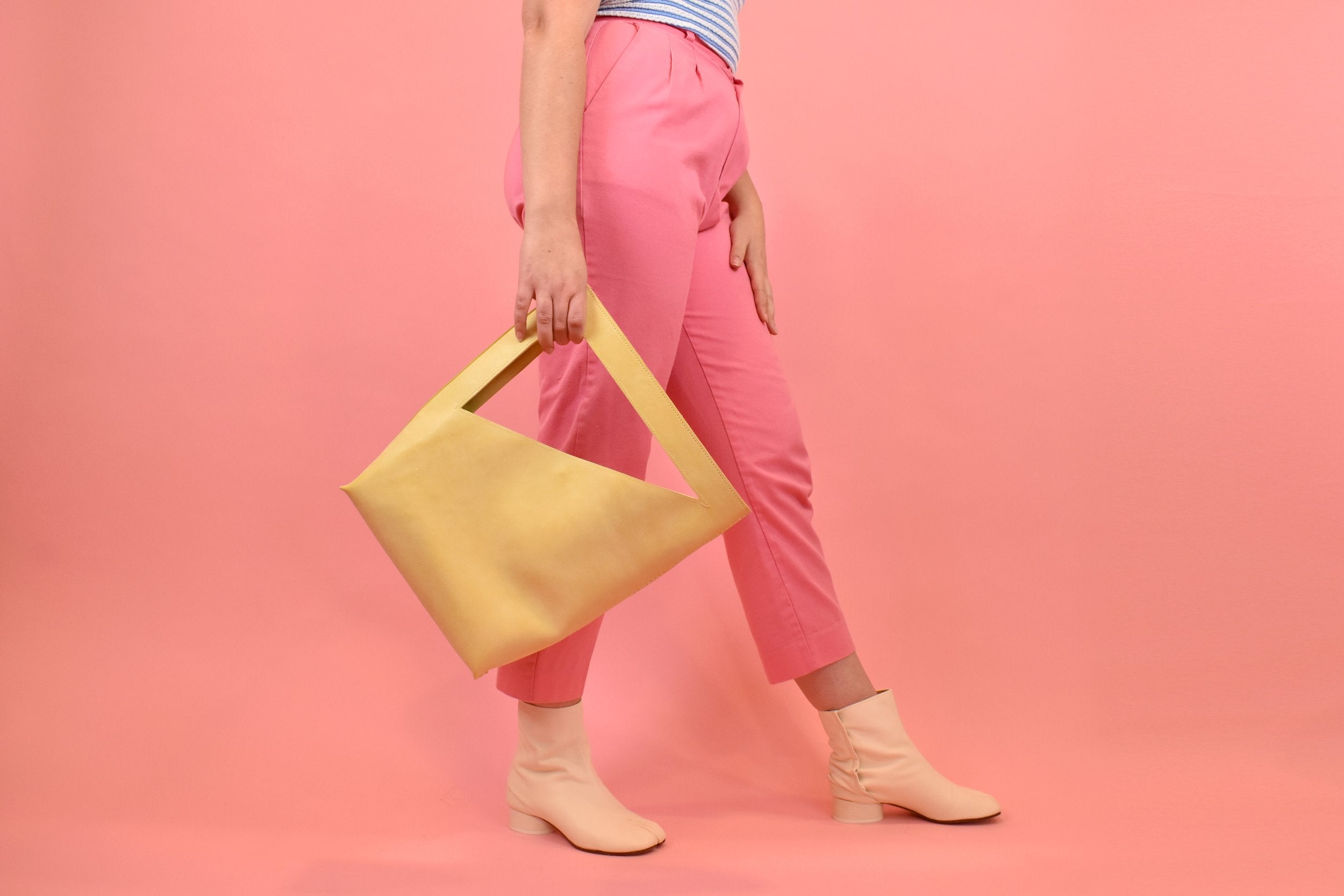 butter yellow crossbody tote bag for laptop shoulder bag triangle cutout