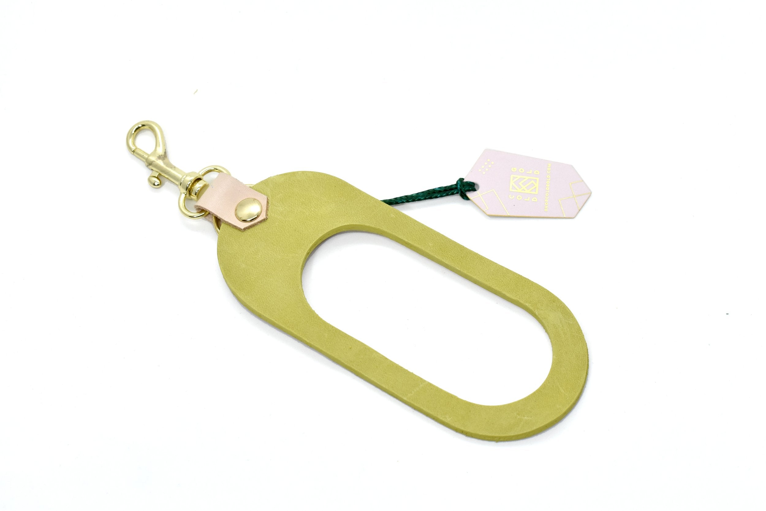 Modern Cutout Keychain in Chartreuse and Vegetable Tanned Leather