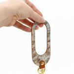 chestnut speckle hair on hide dual color cut out leather keychain