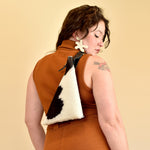 cow print bag leather purse for music festival bag small leather sling triangle crossbody purse cowhide leather cowboy favors for bachelorette sling purse with pocket