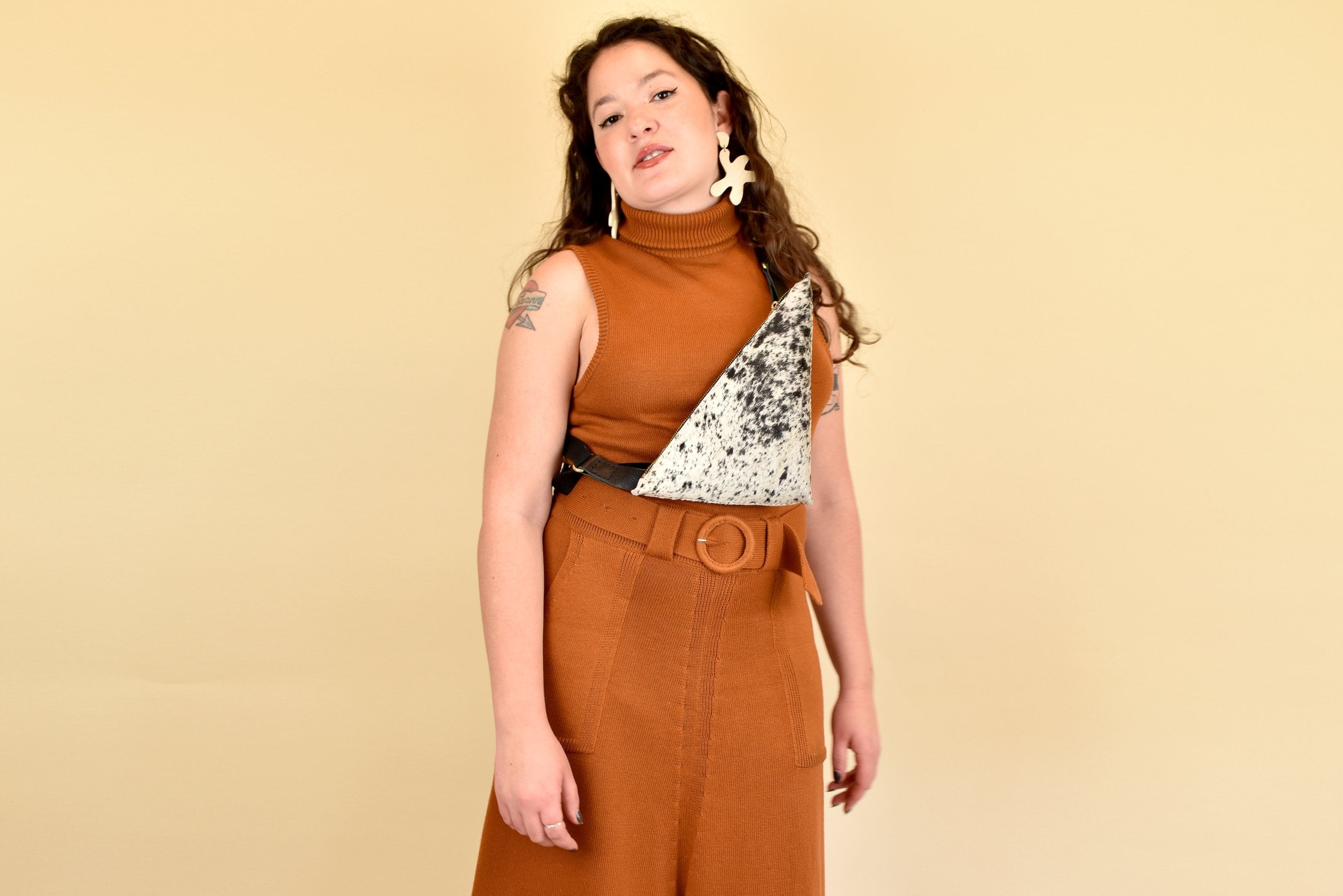 cow print sling bag for lollapalooza essentials bag small leather sling bag crossbody cowhide leather purse cowprint gift for sister sling purse with inside pocket