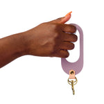 hand holding leather wristlet keychain lavender leather key fob gift for sister barbie accessory