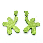 Metallic Lime Leather Statement Earrings, Matisse Style Earrings in Lime Green