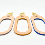 two sided multi color leather keychains with gold key ring and clasp in veg tan leather matisse blue lavender and marigold yellow