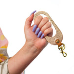 rose gold metallic leather keychain wristlet wrist strap key fob barbie style