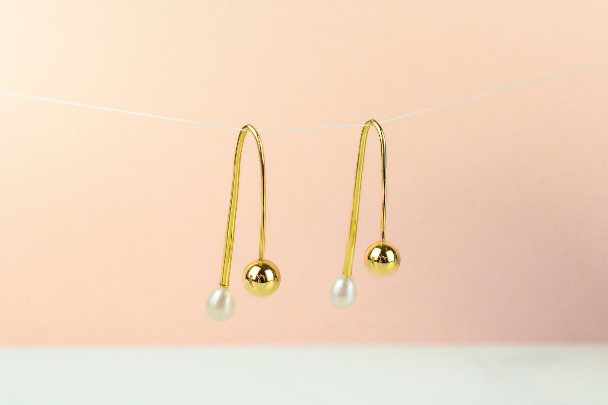 minimal gold bar drop earrings featuring simple chic freshwater baroque pearl gift for girlfriend