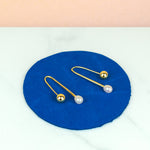 modern gold delicate freshwater pearl drop dangly open u-bar hoop earrings