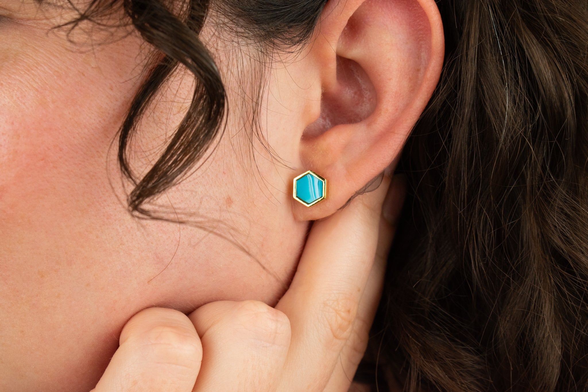 Turquoise Stud Earrings for Women popular 18K Gold Plated Hypoallergenic Small Studs Geo