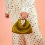 cute mini slouchy leather handbag in olive green