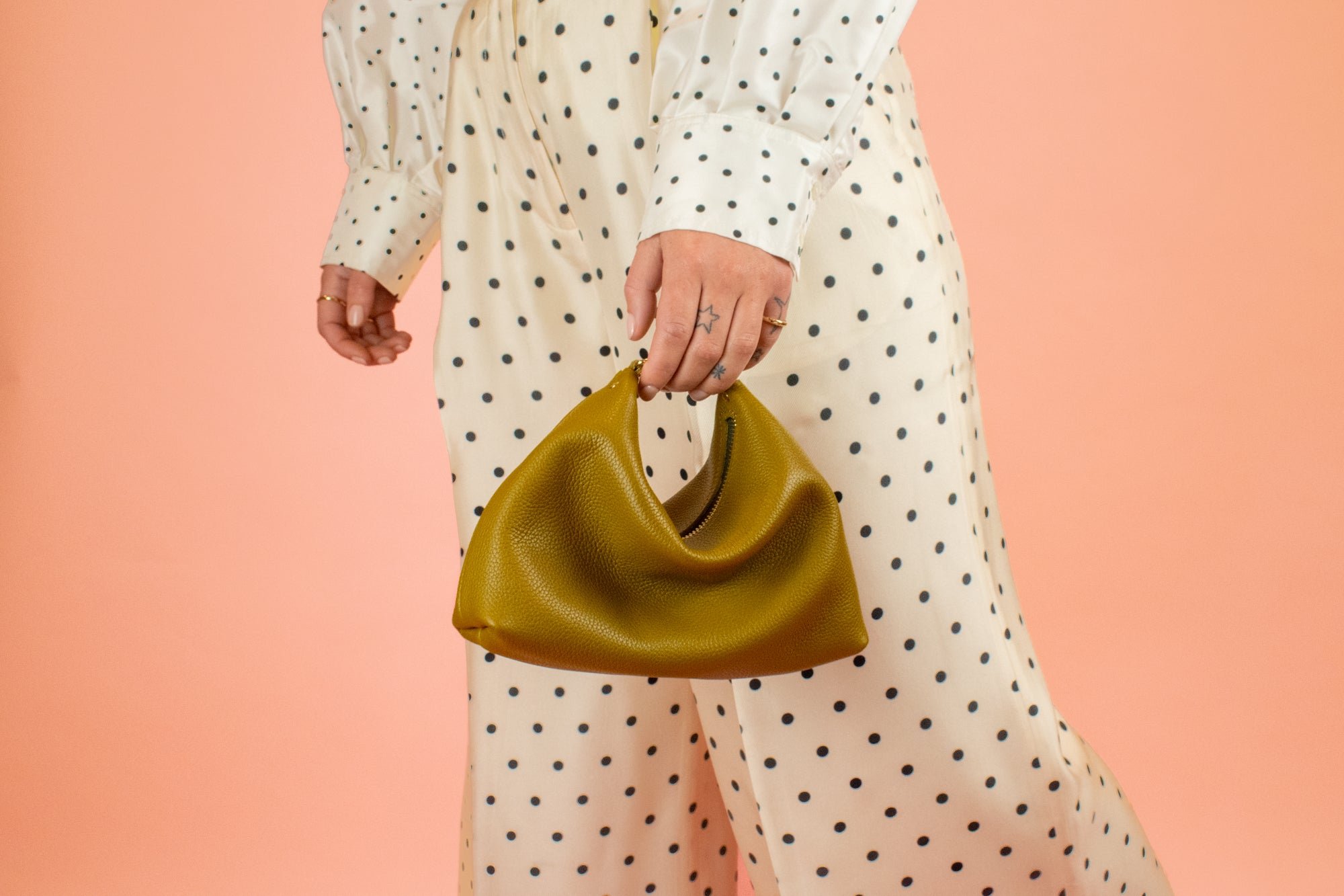 cute mini slouchy leather handbag in olive green