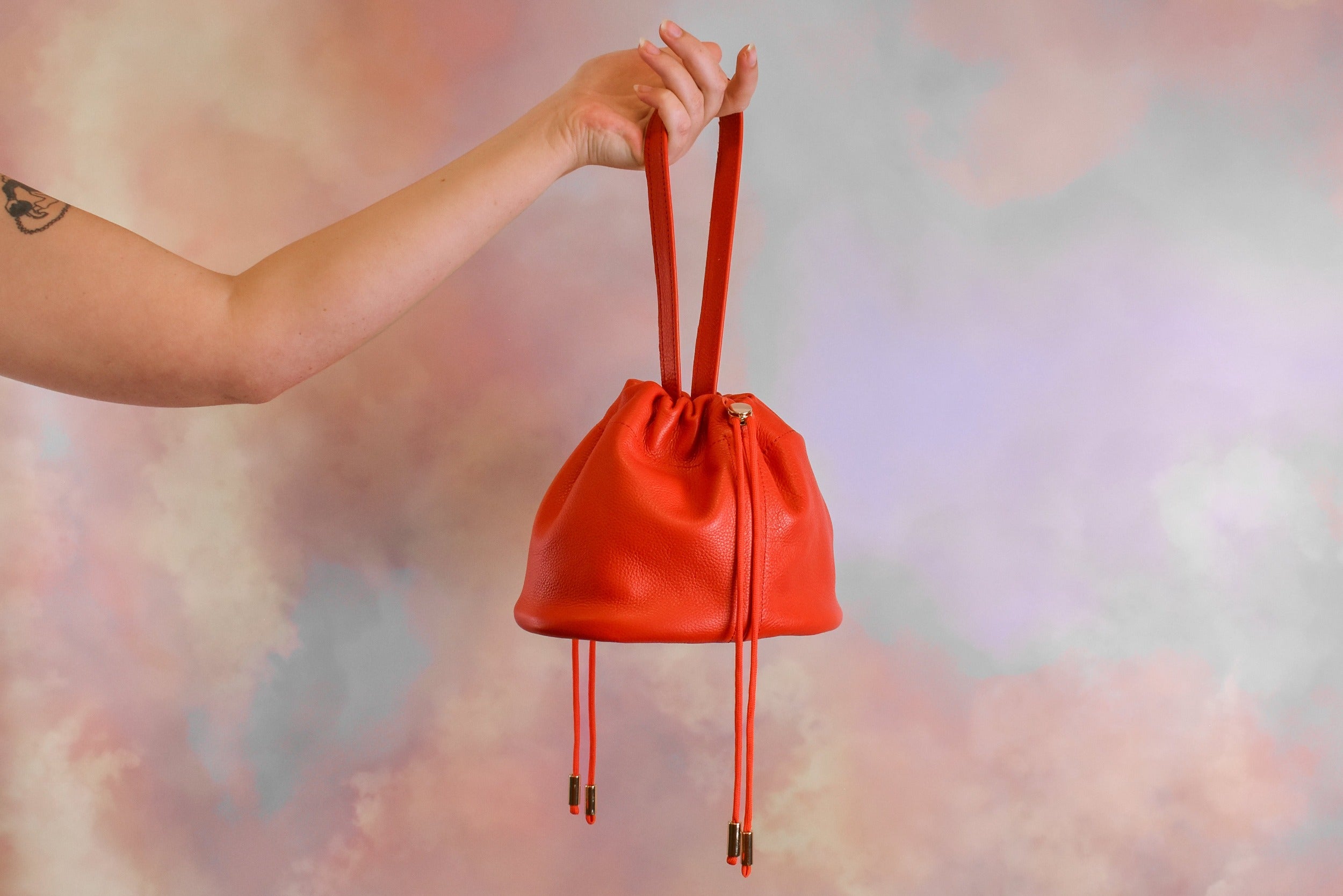 Cherry Red Simple Structured Double Shoulder Bag