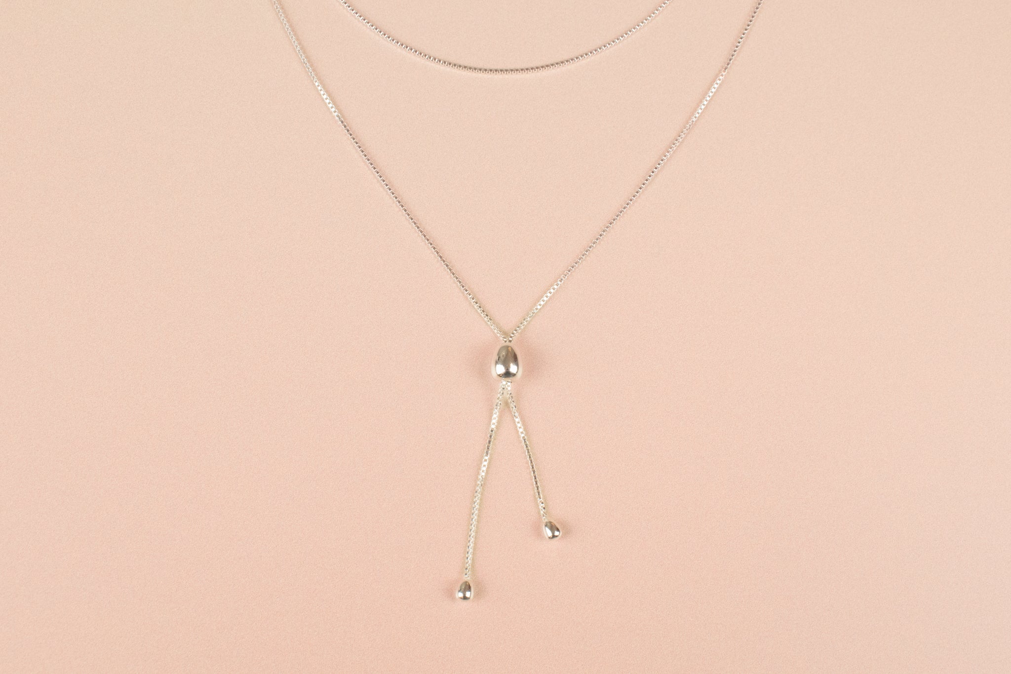 affordable bolo necklace in sterling silver with adjustable sliding bead